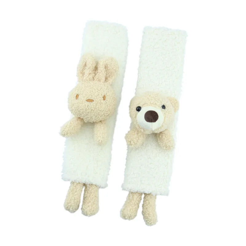 Cartoon plush car seat belt shoulder protector in lamb wool with rabbit or bear designs
