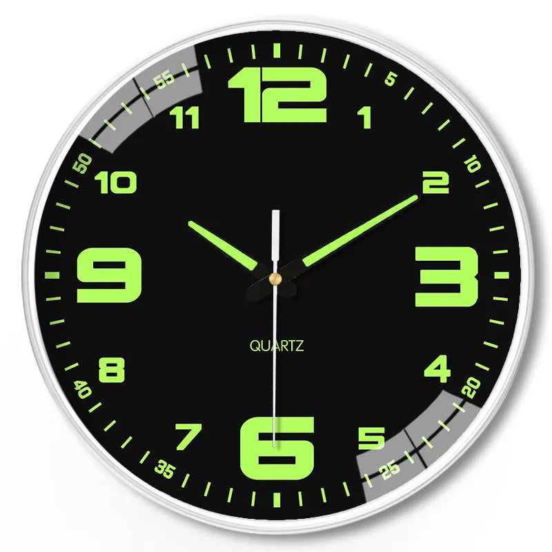 8 inch 20cm diameter modern wall clock with luminous numbers and plastic shell