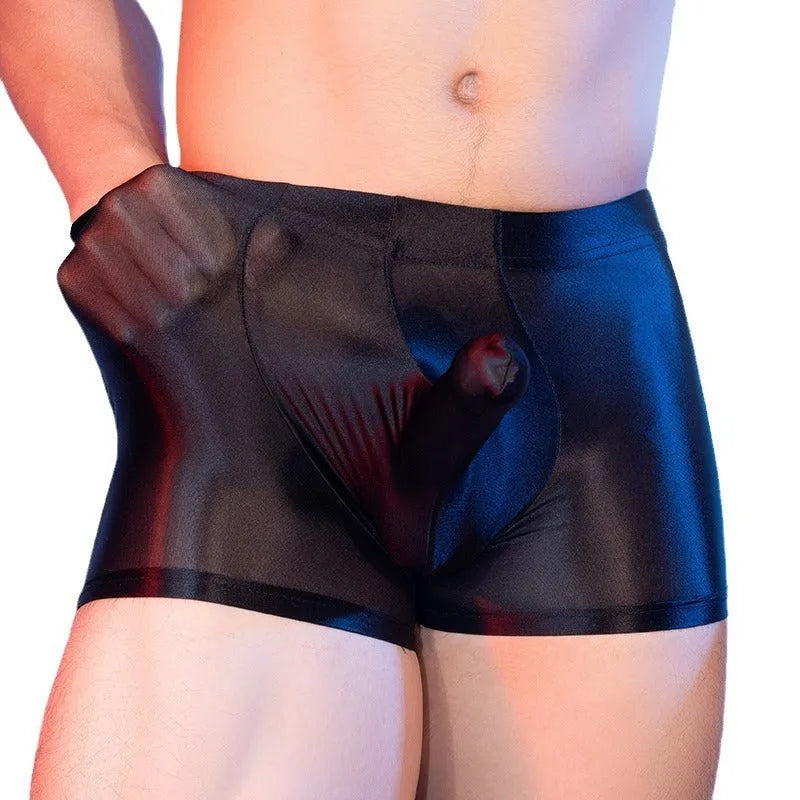 Men's seamless nylon boxer shorts in red, shown as a free size, mid-waist design.