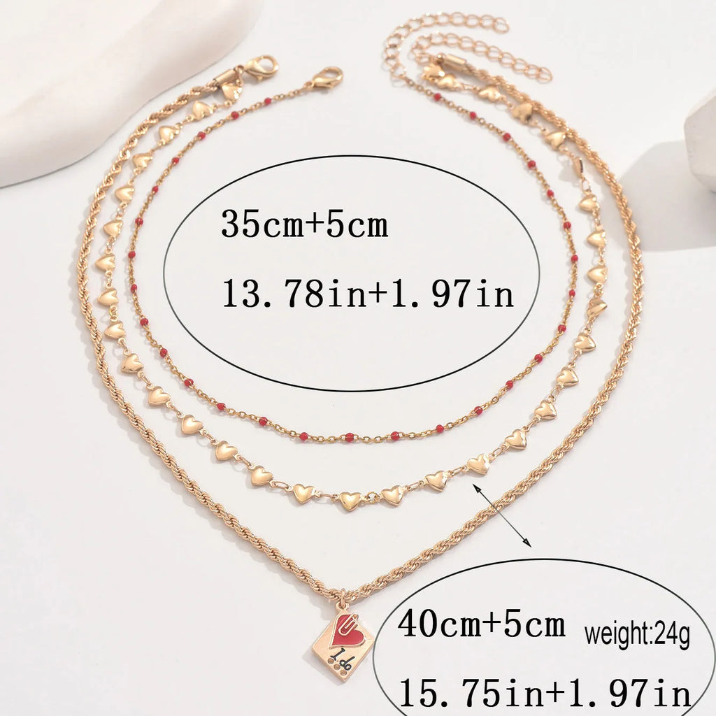 Women's triple-layer geometric heart necklace on clavicle chain with adjustable 41-50cm length