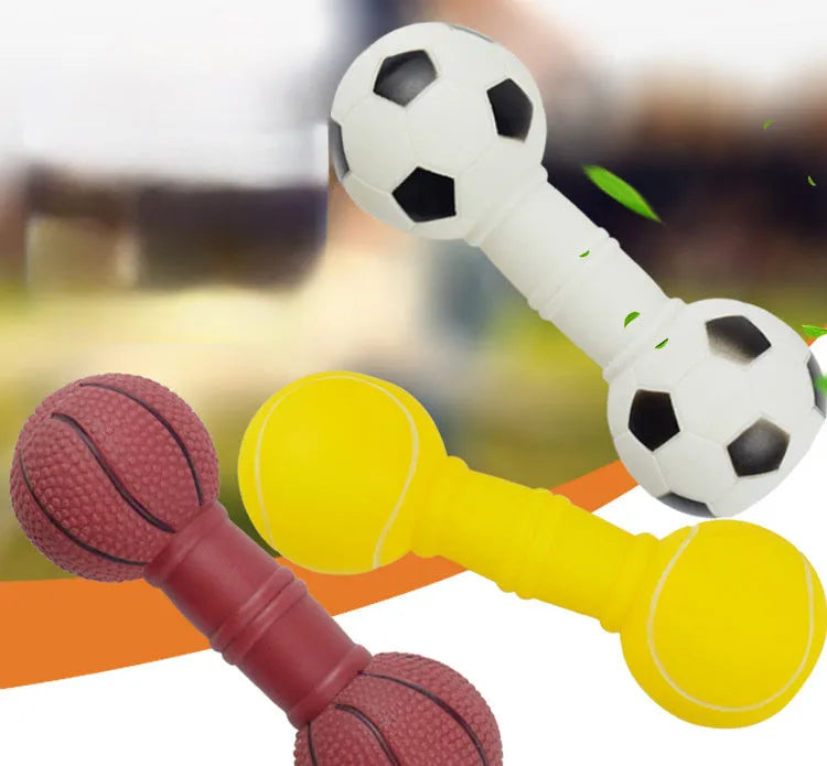 PVC football dumbbell shaped dog squeaky toy in four colour options