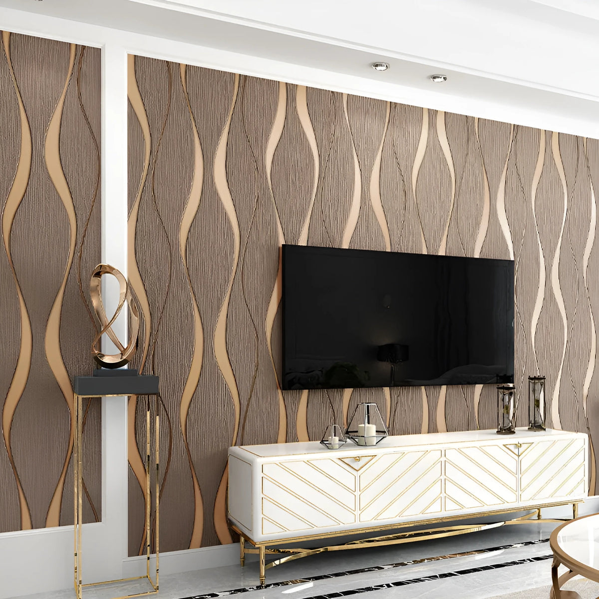 Curve stripe 3D decorative wallpaper in deerskin velvet for video walls