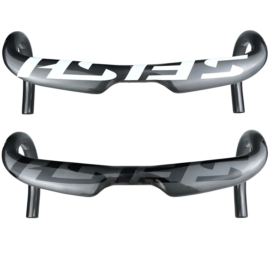 Carbon fibre road bike drop handlebar showing 31.8mm clamp and classic bend.