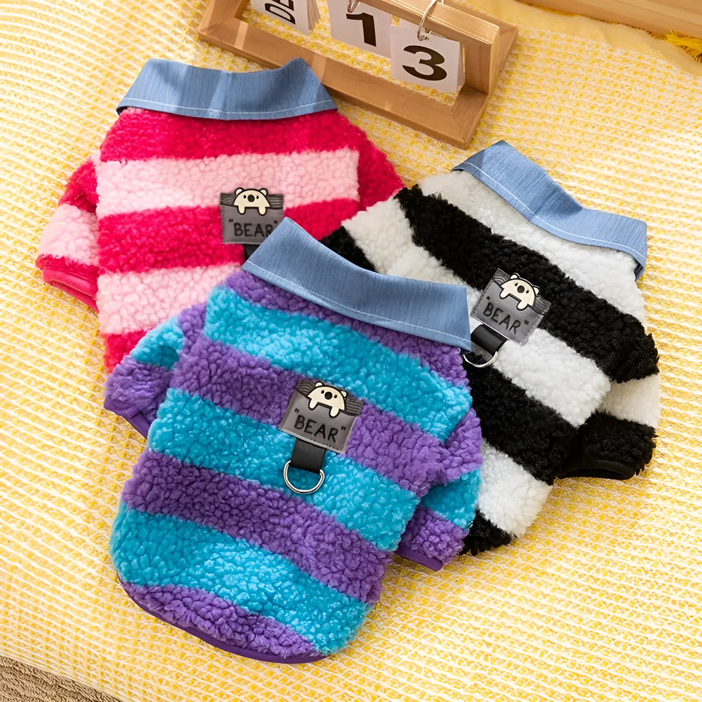 Dog winter thick warm cozy sweater with leash hole and collar for small medium breeds