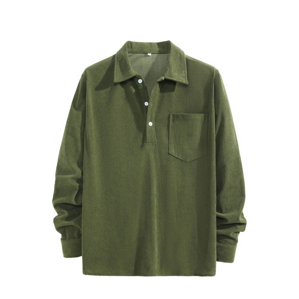 American retro casual bottoming shirt in loose pullover style, available in black, dark gray, and green colours