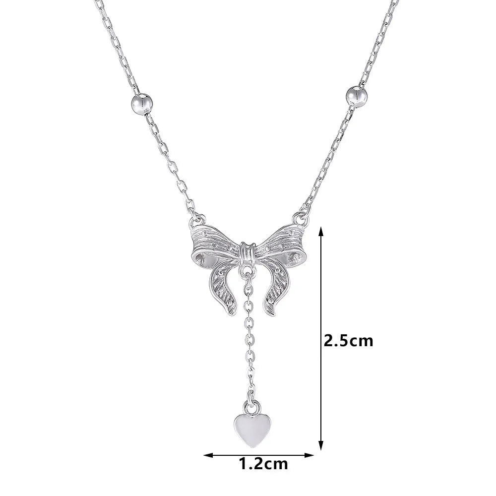 S925 pure silver butterfly heart pendant on adjustable O-ring chain necklace