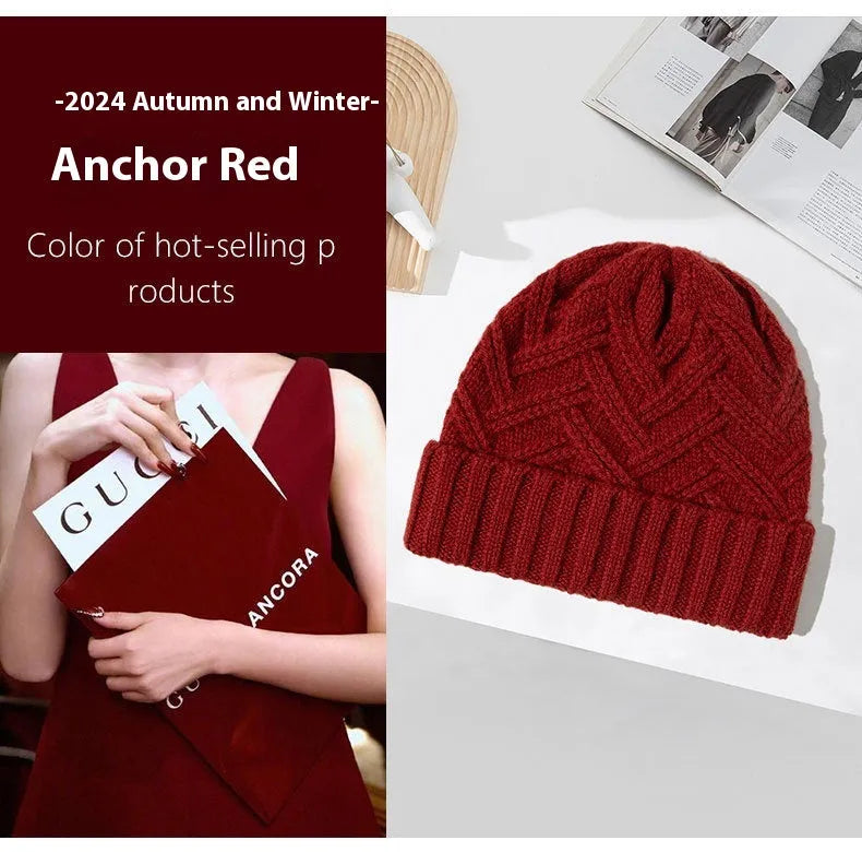 Wool knitted women's hat with dome crown in various colour options including red, grey and brown