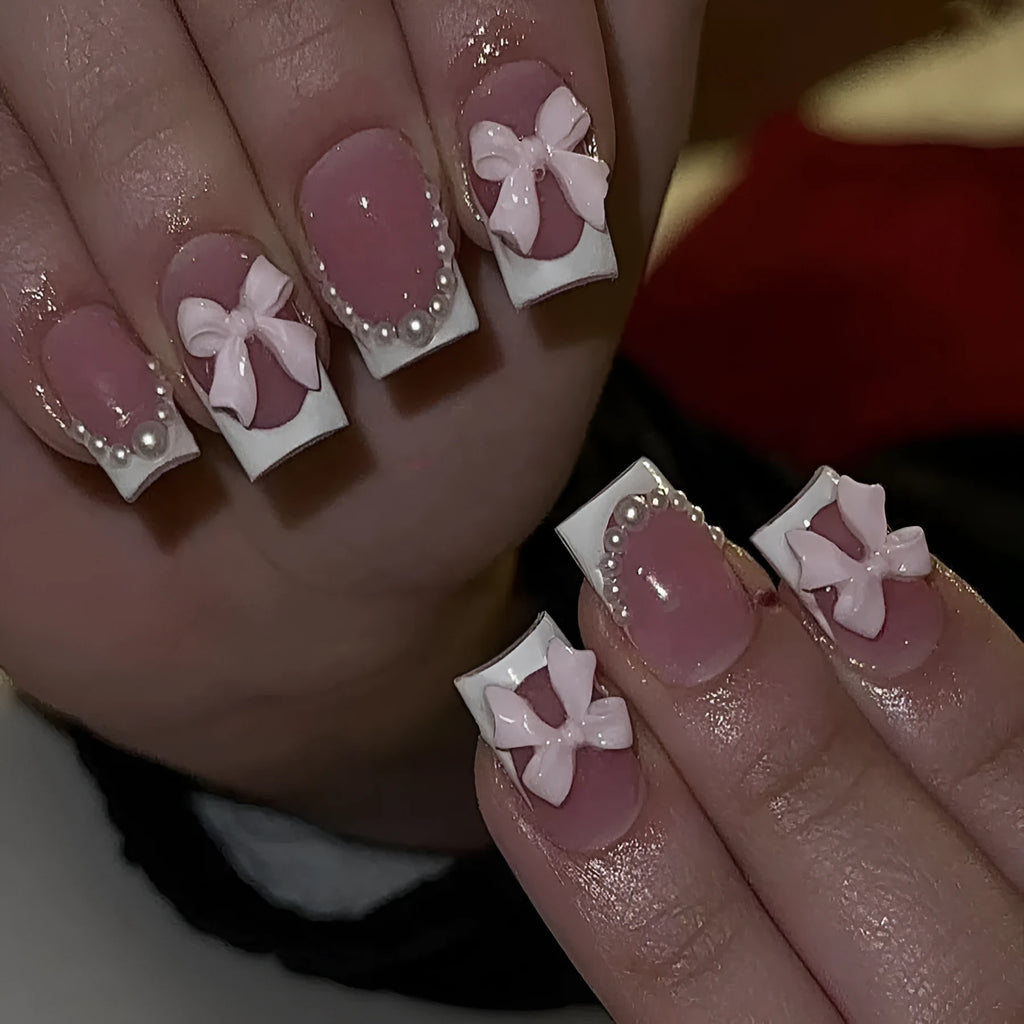 French manicure nail art stickers with bow and tulip patterns including S274 glue adhesive