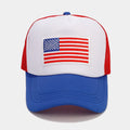 Red and blue contrast mesh baseball cap with adjustable strap and breathable space cotton fabric