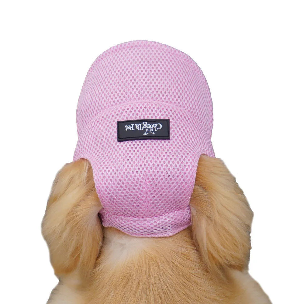 Breathable sandwich net dog hat in green with ear leakage openings for summer shading