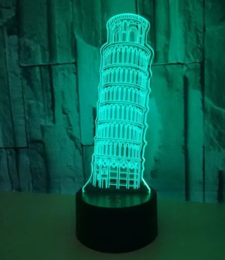 3D Leaning Tower of Pisa nightlight with layered acrylic design and LED illumination