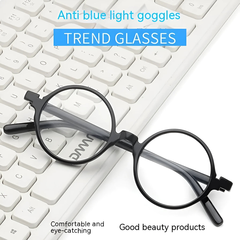 Retro round fashion glasses with flat mirror lenses in four colour options