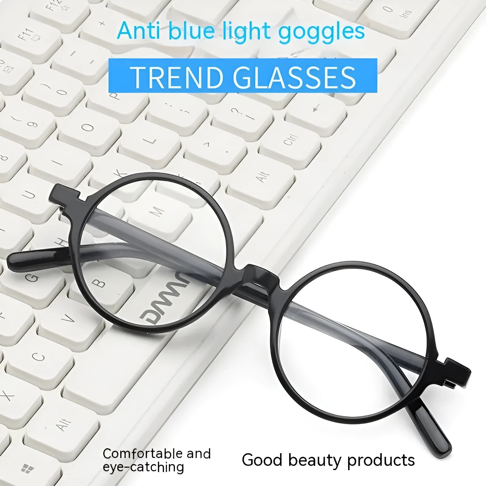 Retro round fashion glasses with flat mirror lenses in four colour options