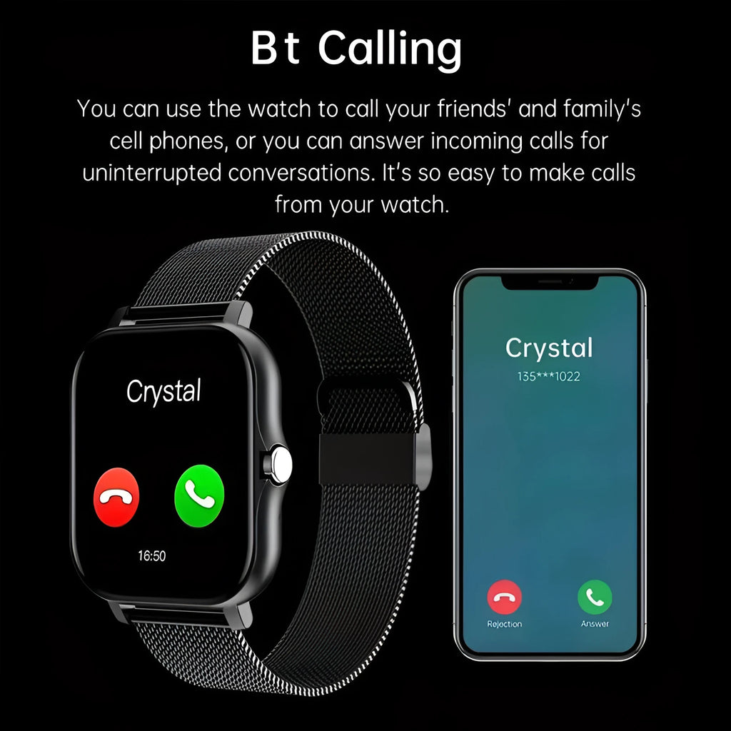 Smart watch with 1.44-inch screen showing heart rate monitoring display on silicone strap