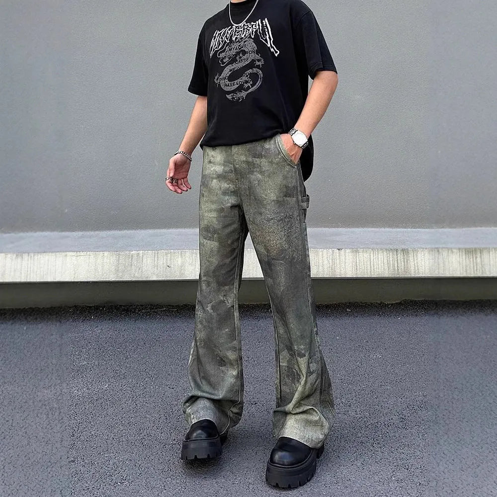 Men's straight leg camouflage jeans with digital printing in picture colour finish
