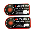 Tesla Sentry Mode warning stickers measuring 11x5 cm with electrostatic adhesive backing