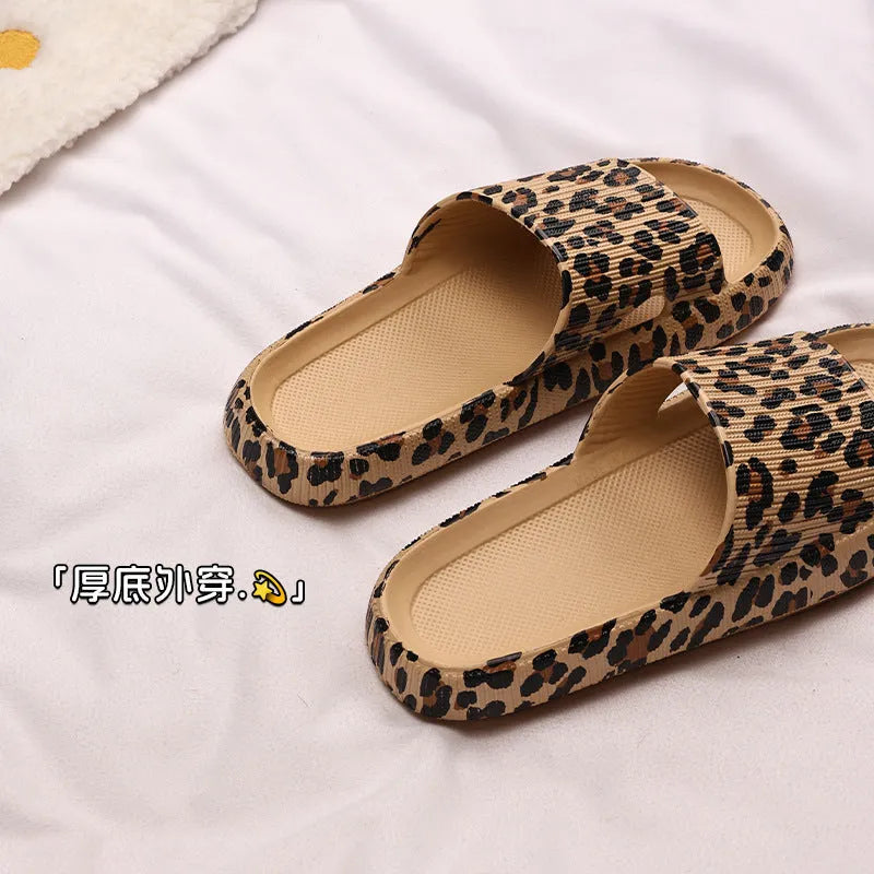 Leopard print EVA slippers with thick bottom in Korean style fashion