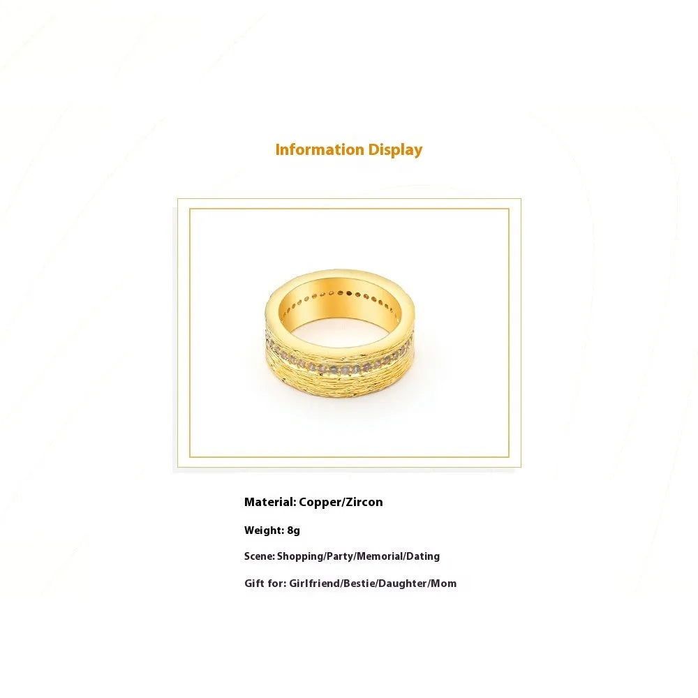 Gold geometric zircon ring on finger showing angular design and electroplated finish