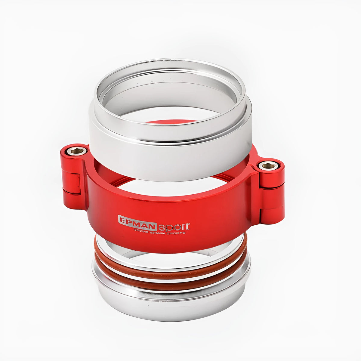 Aluminium exhaust clamp for turbocharged car modifications in black, blue or red