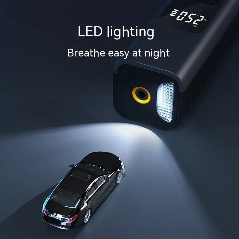 Wireless car air pump and vacuum cleaner with digital display and compact portable design