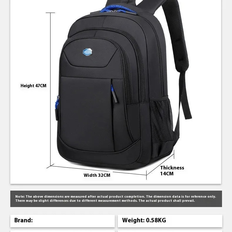 Oxford cloth college backpack with multi-layer compartments in black, blue, green or red colours