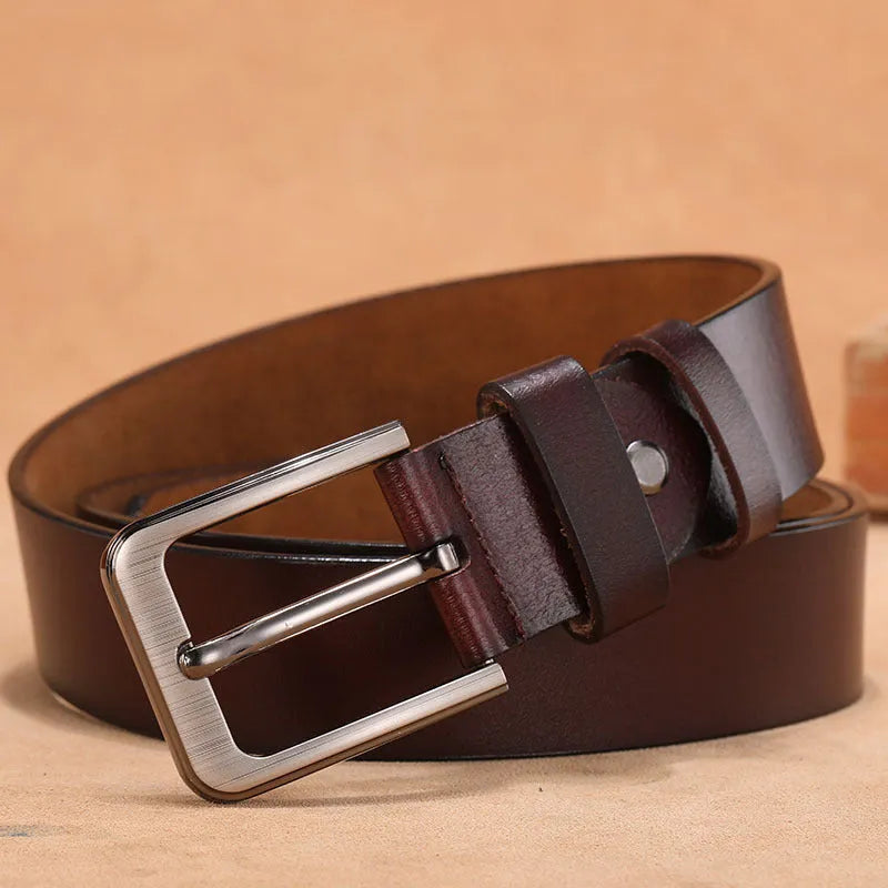 Square head pin buckle casual belt in black and brown colours with alloy construction