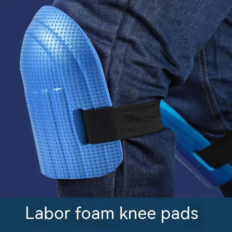 A pair of thick EVA foam knee pads in a choice of colours, for use on hard floors during auto repair or construction.