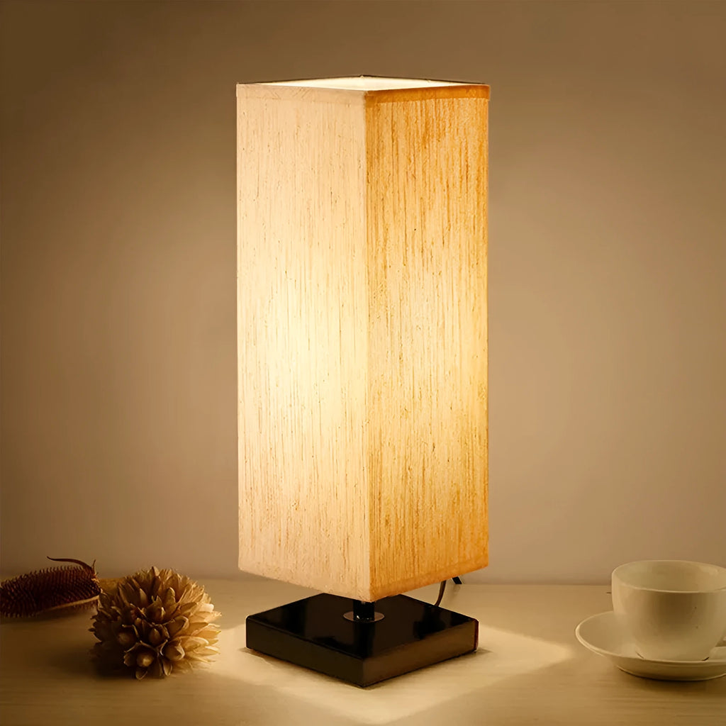 Square cloth-covered table lamp with E26 fitting and 110V voltage, American style, no bulb included