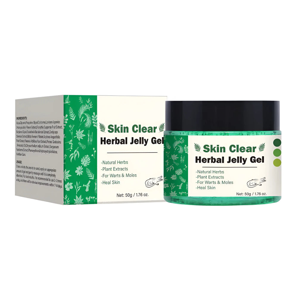 Clear transparent herbal gel in 50g container for body care topical application