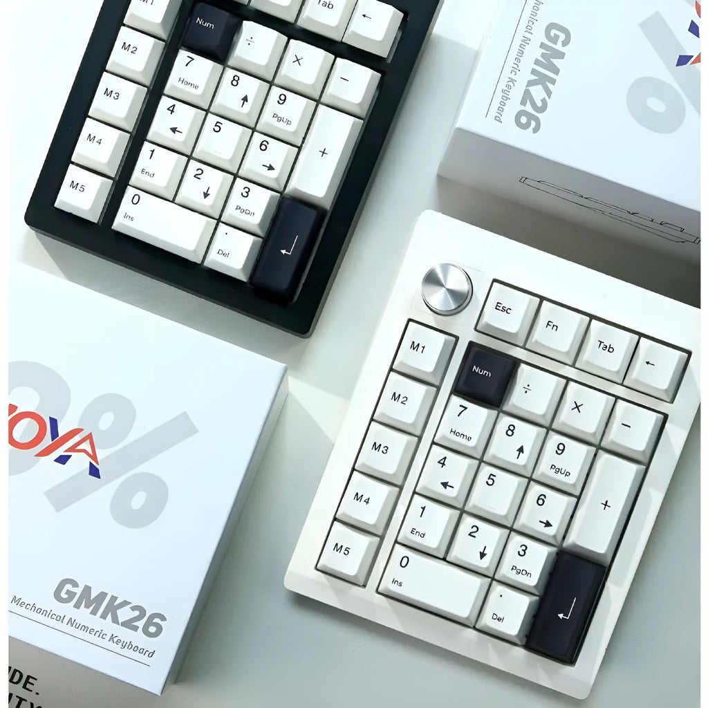 Wireless mechanical numeric keyboard with Bluetooth and 2.4G wireless connectivity in black and white colour options