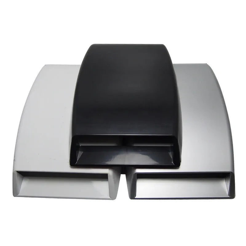 Black ABS plastic simulated car air vent decoration accessory with realistic dimensions.