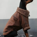 Winter plus velvet pet lapel leather coat for big dogs with denim fleece collar in 4XL