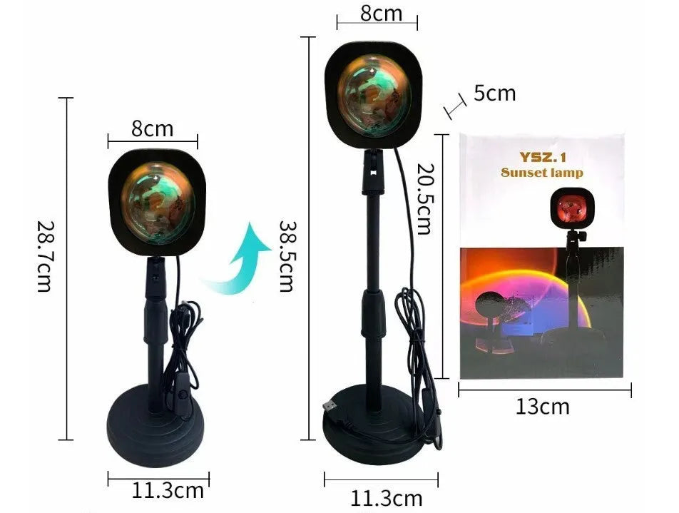 USB rechargeable rainbow sunset projection lamp with push button control