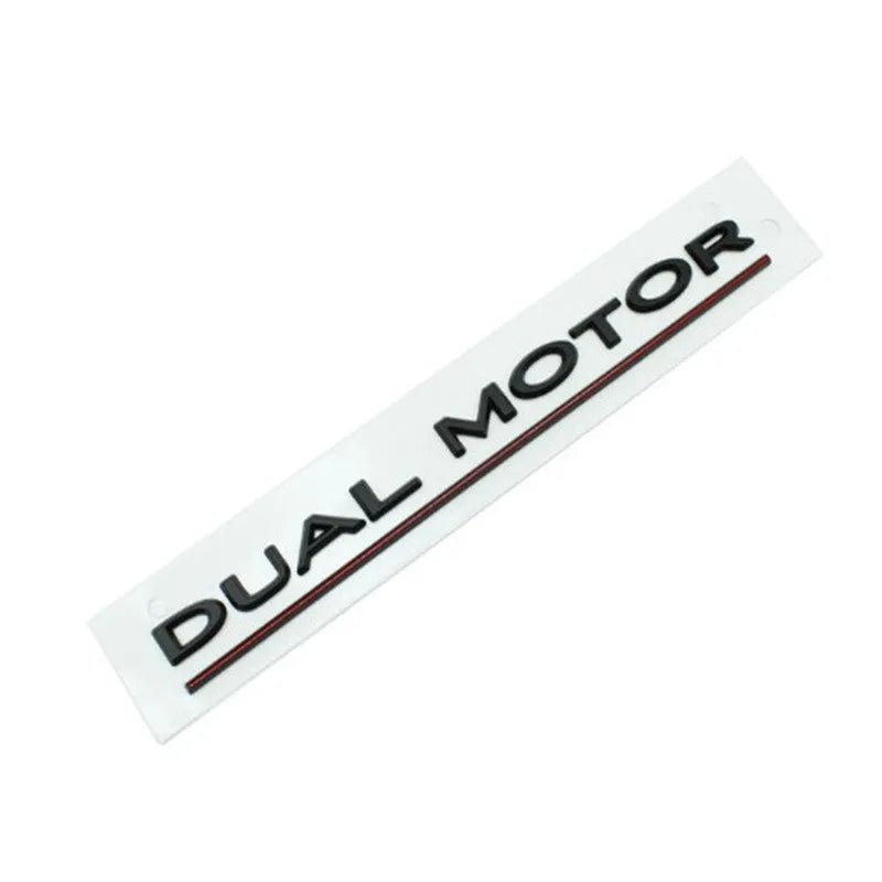 Tesla Model 3 double motor bumper sticker in ABS plastic measuring 19cm by 3cm