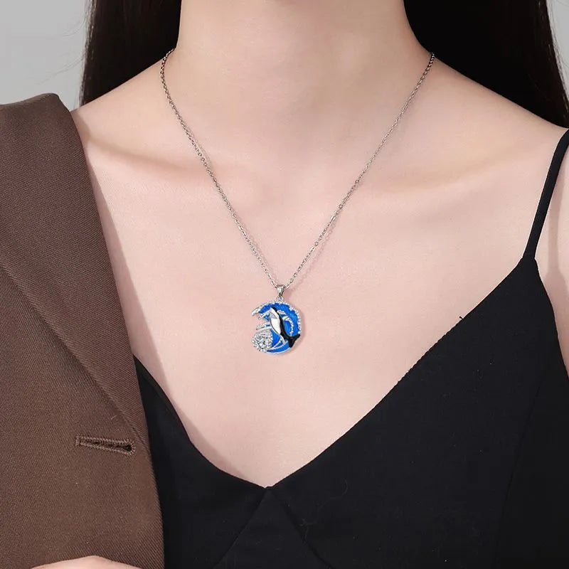 Women's shark necklace with copper pendant on cross chain, adjustable 41-50cm