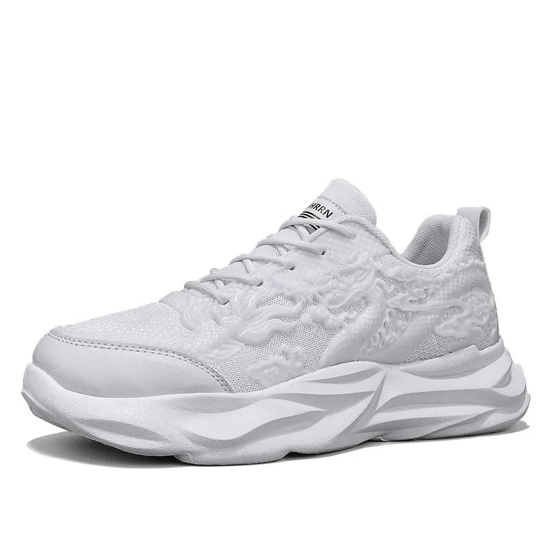 Casual fly knit sneakers with breathable upper and dragon design colour options