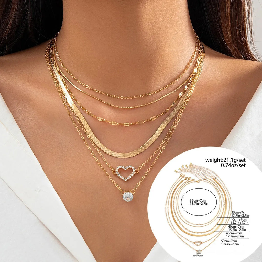 Women heart shape alloy snake bone chain contrast colour necklace with round elements gold silver finish