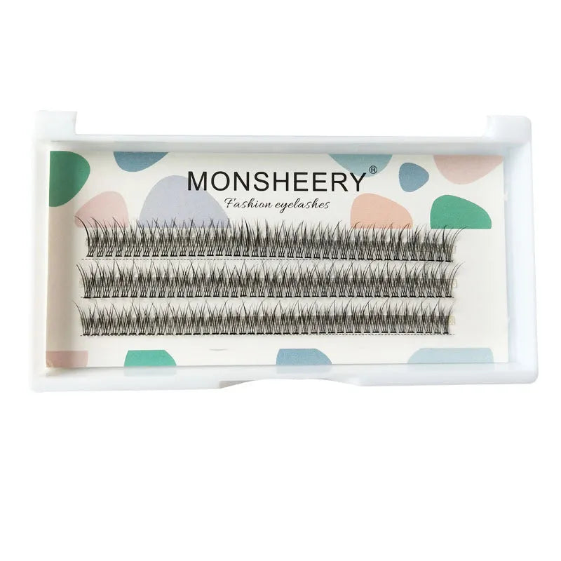 Black V-shaped fairy fishtail false eyelashes in natural long style showing thick segment design.