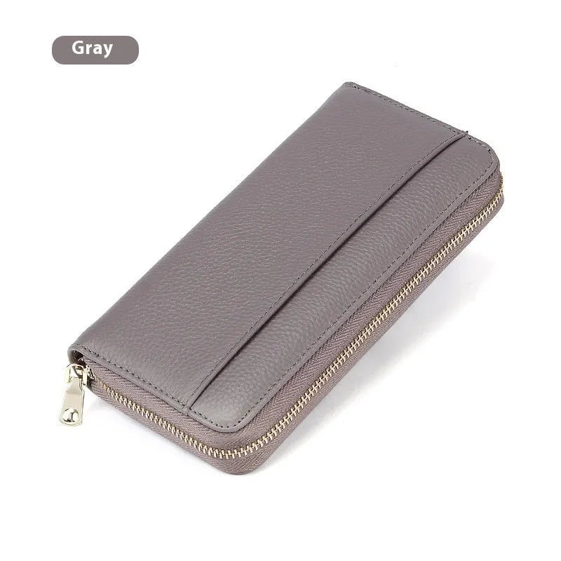 Genuine leather long wallet for women in choice of solid colours, showing large capacity design