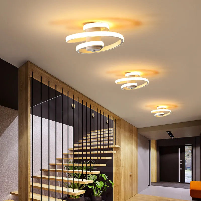Modern LED corridor ceiling light with silicone shade, shown in black and white butterfly and circular frame designs.