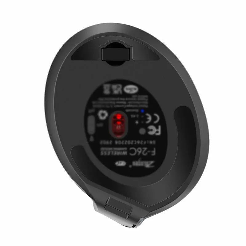 Grey vertical wireless mouse with self-charging system and Bluetooth connectivity