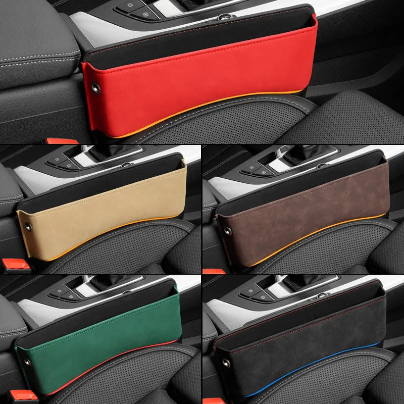 Leather car seat storage organiser box in a choice of colours including black and beige.