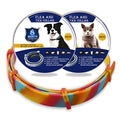 Rainbow-boxed plastic flea and anti-lice collar for cats or dogs, showing 38cm and 62cm size options.