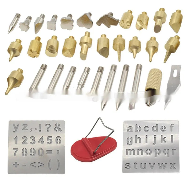 37 in 1 pyrography set with 30W electric soldering iron, 36 nibs, and rubber handle