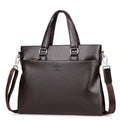 Men's black and brown PU leather messenger bag with shoulder strap measuring 35x30x4cm
