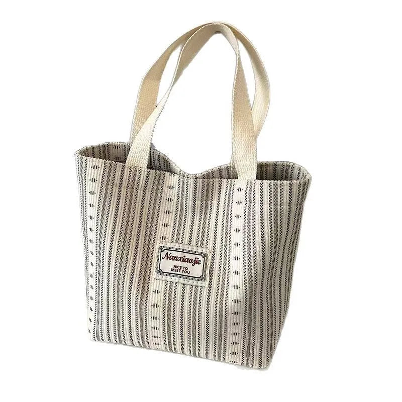 Japanese style large capacity corduroy handbag in ivory white, grey, or dark brown.