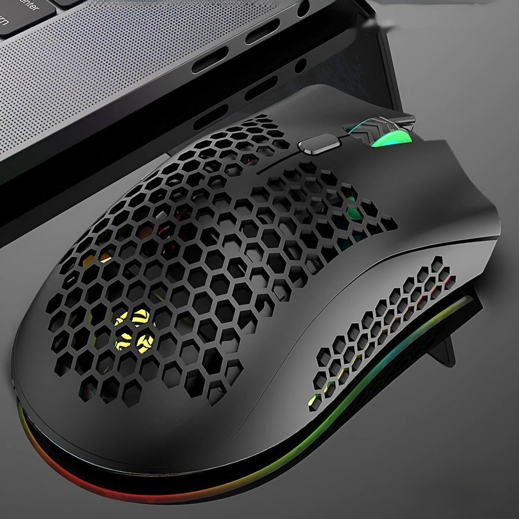 Hollow shell luminous wireless mouse with receiver in cyan colour