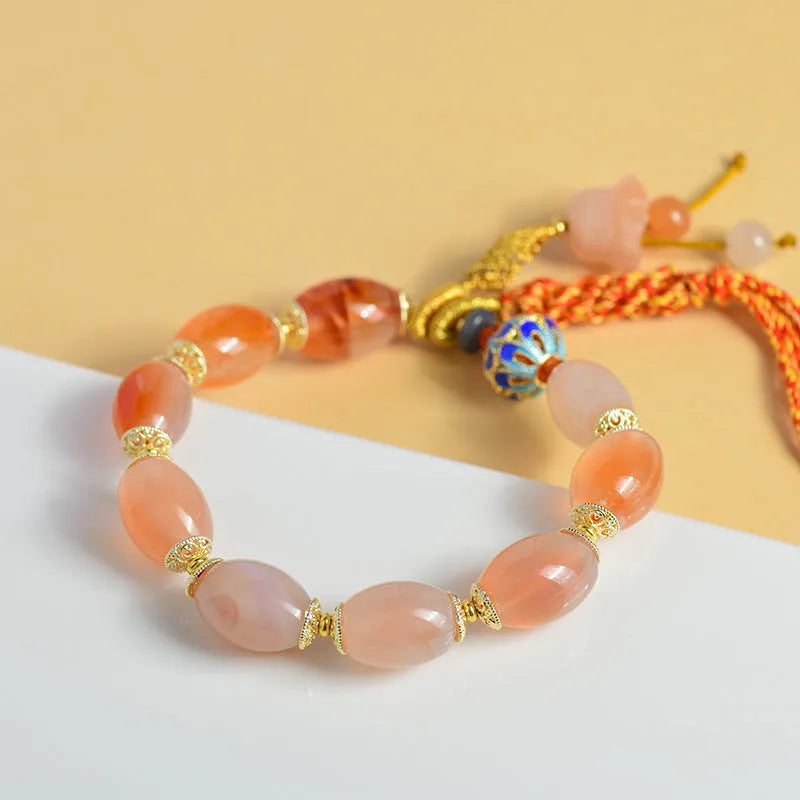Agate Tibetan bracelet with lily motif, flower and geometry shape, unisex national style, Z009 colour