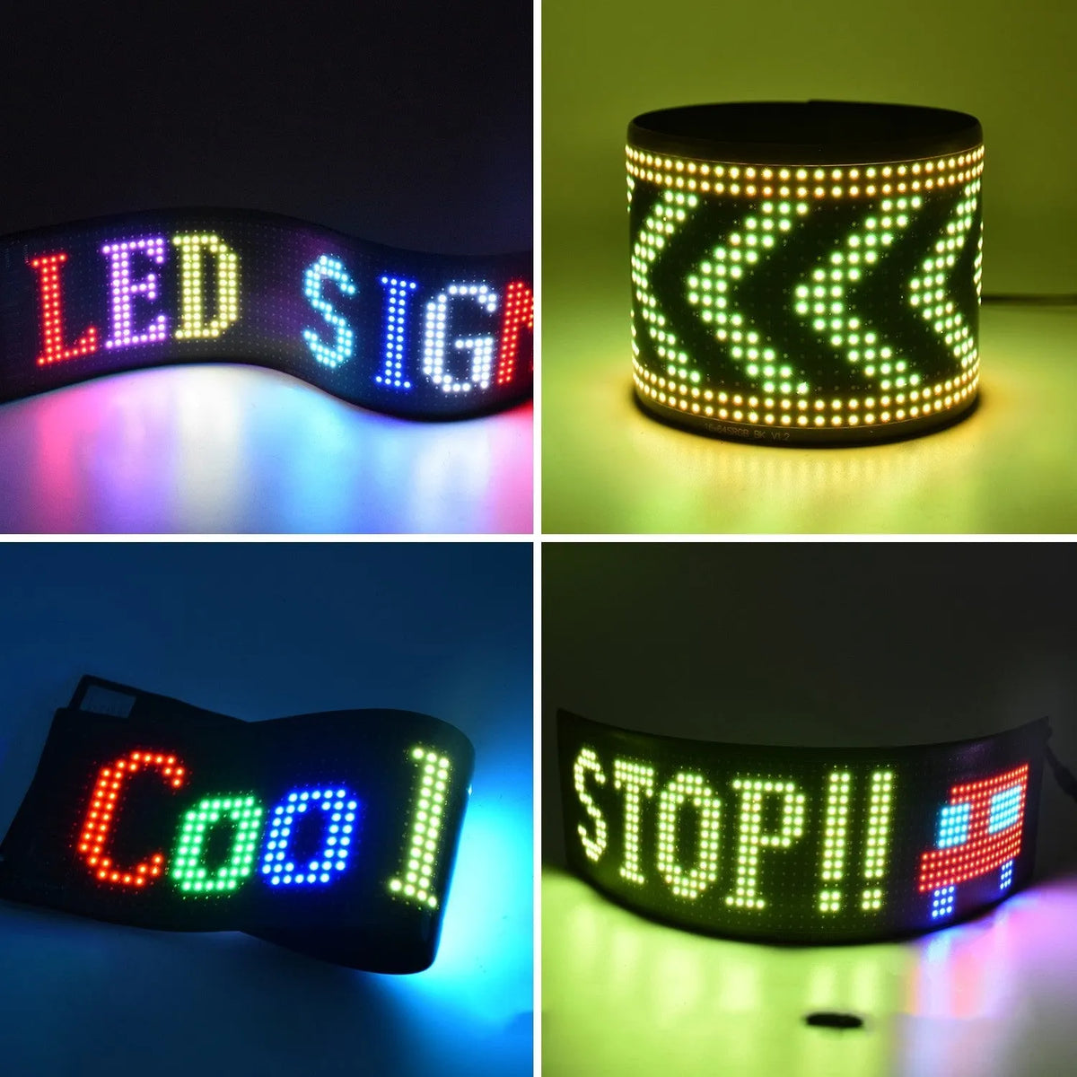 Programmable full-colour LED sign, 7x17cm, 16x32 resolution, flexible USB matrix panel for car or wall display