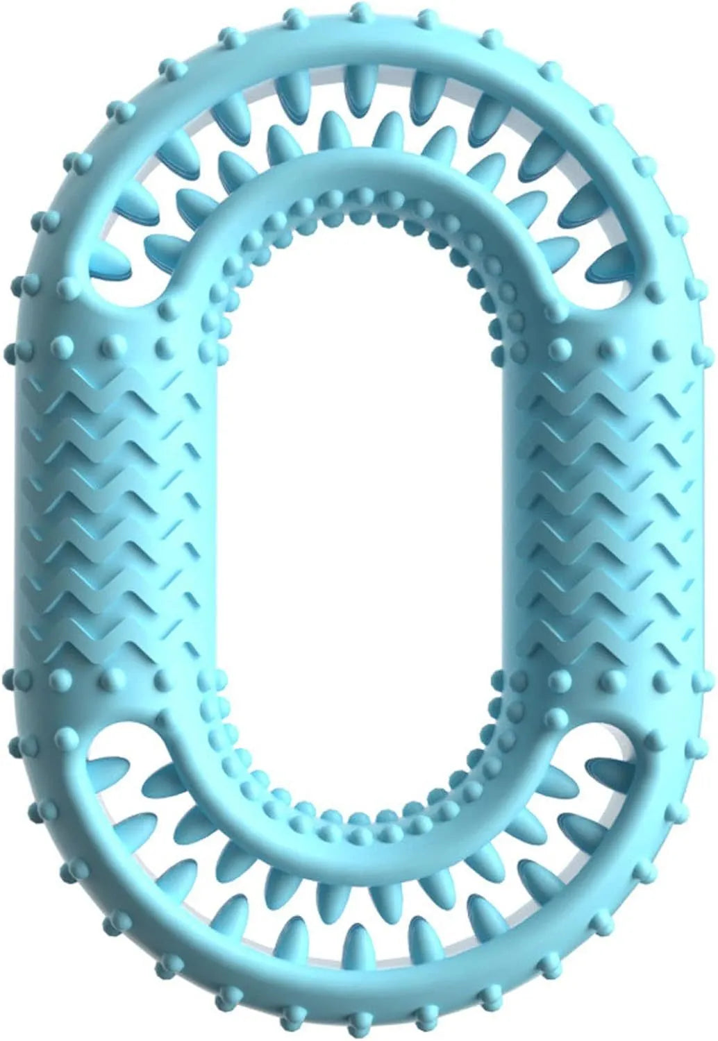 Blue O-ring shaped dog chew toy for aggressive chewers and dental care.